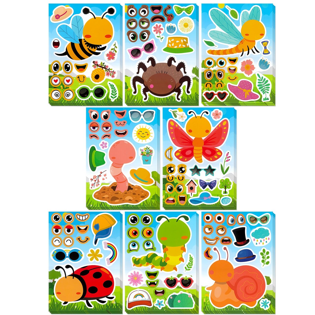 Wrapables Make a Face Stickers, Make Your Own Animal, Food, Dress-Up Stickers, DIY Craft Activities, Party Favors (24 Sheets), Bugs